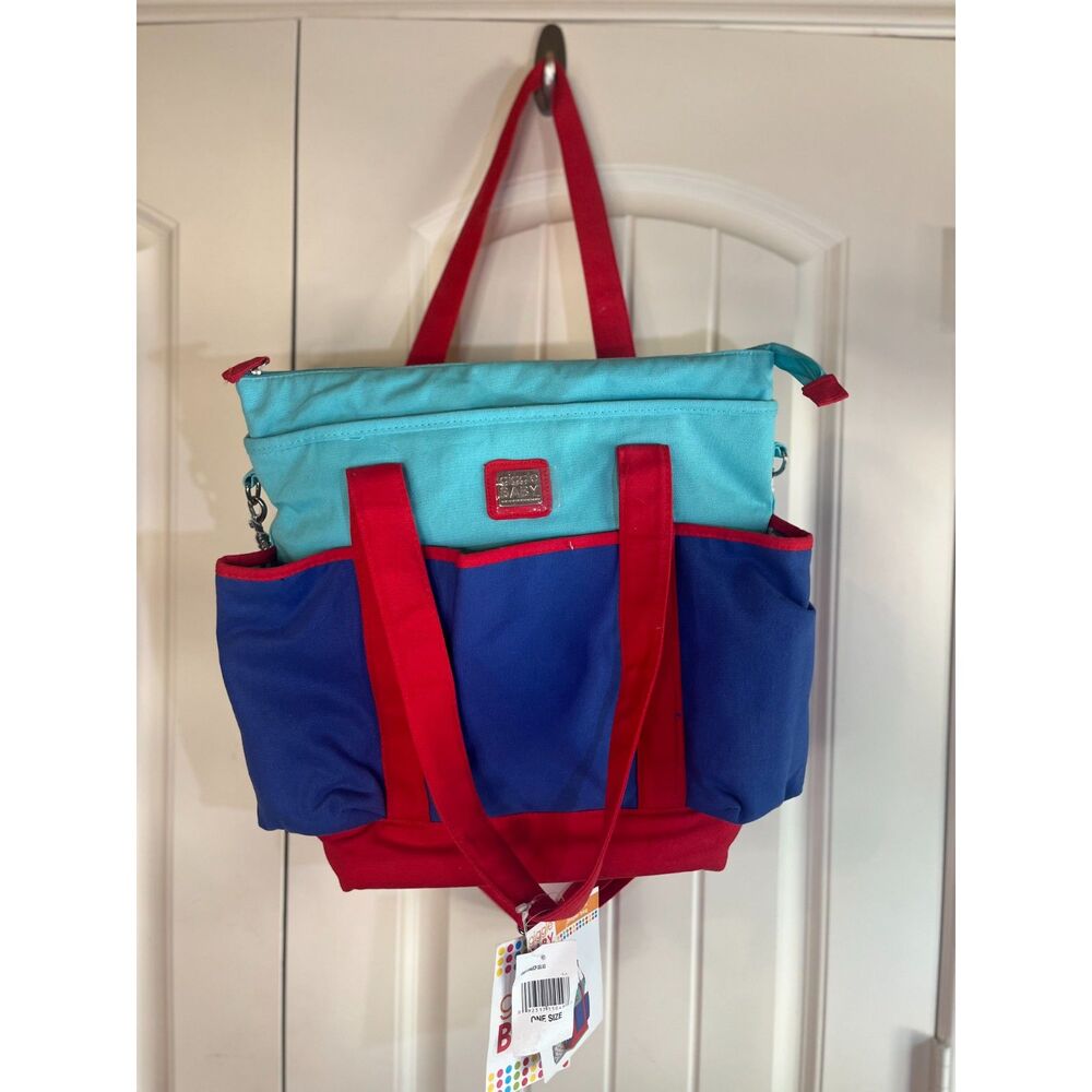 NWT Giggle Baby Diaper Bag Tote Colorblock Red Blue w/ Changing Pad